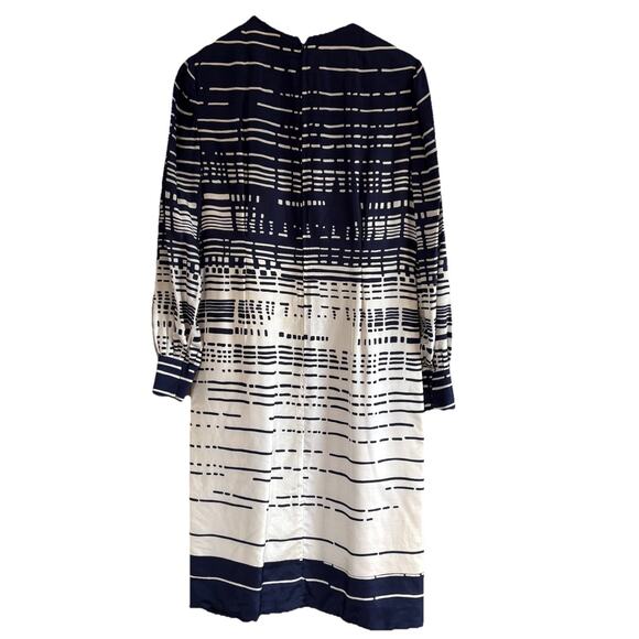 Vintage 80s Elizabeth Arden Navy Blue & White Silk Long Sleeve Midi Dress Sz 12 - Picture 4 of 16